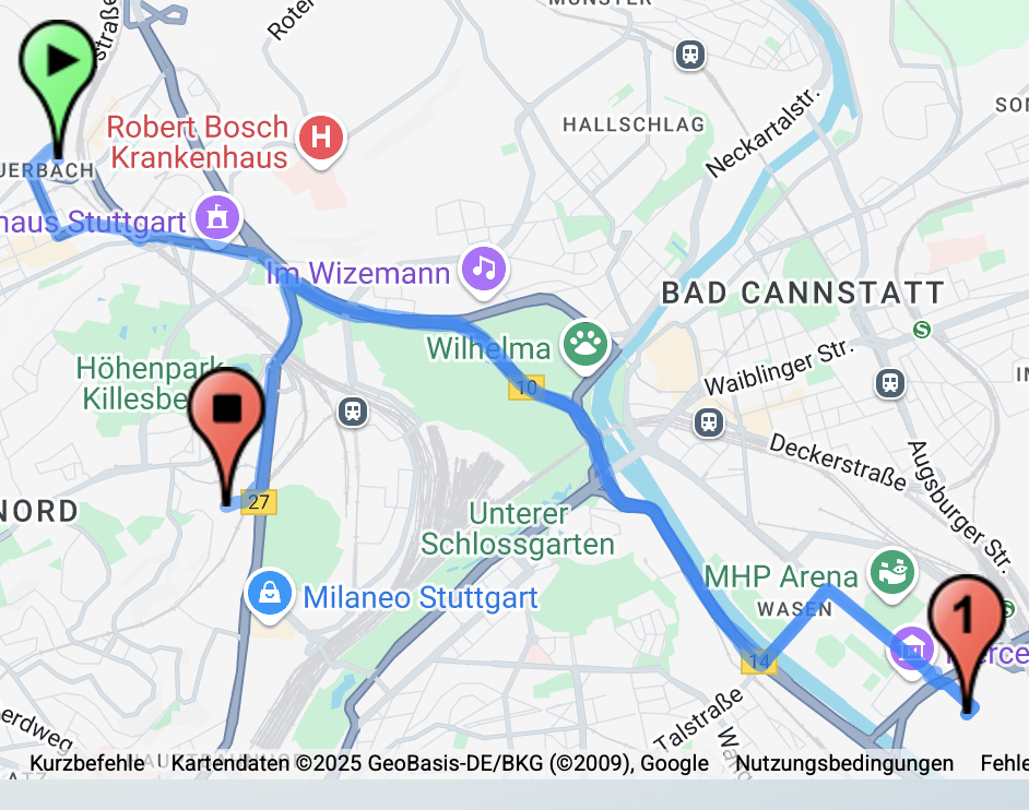 Die selektierten Kontakte als Route anzeigen